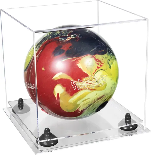 Vista 53 de Better Display Cases Acrylic Bowling Ball Display Case with Mirror Case, Yellow Risers and Clear Base (B33/A028)