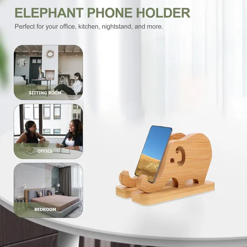 Vista 8 de UKCOCO Soporte de almohada de bambú de madera para teléfono Soporte de teléfono de elefante Soporte de teléfono Base de soporte de teléfono de bambú