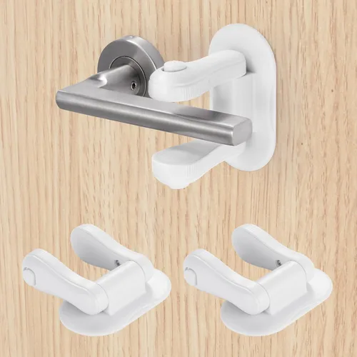 Vista 7 de Inaya Cerradura de palanca de puerta a prueba de niños (paquete de 4) - Cerradura de manija de puerta - Adhesivo 3M - Diseño minimalista