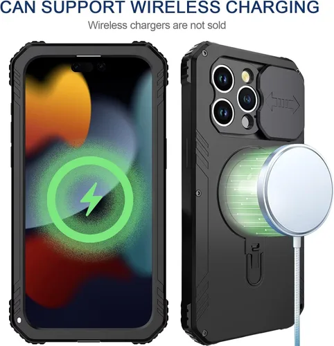 Vista 4 de Funda a prueba de golpes para iPhone 15, compatible con Magsafe de carga magnética, soporte de anillo magnético, cubierta protectora de lente