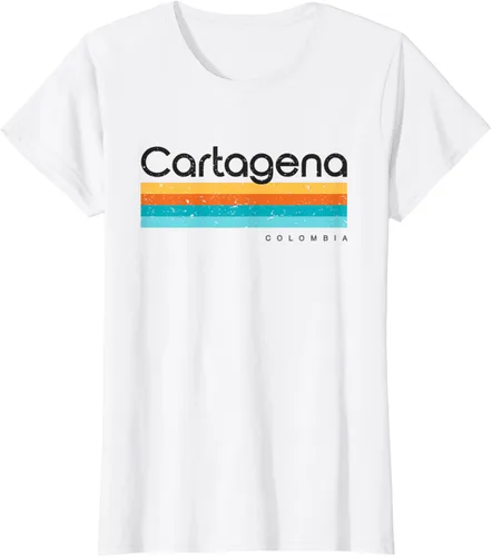 Vista 22 de Camiseta vintage de Cartagena Colombia con diseño retro, Blanco, S