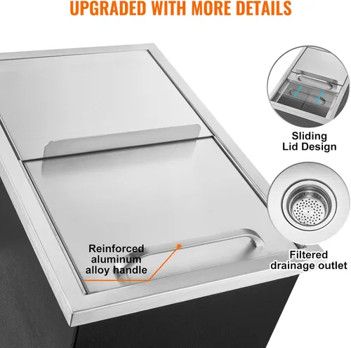Vista 6 de Happybuy Hielera de acero inoxidable de 18 pulgadas de largo x 12 pulgadas de ancho x 14.5 pulgadas de alto, con tapa deslizante, cubo de hielo