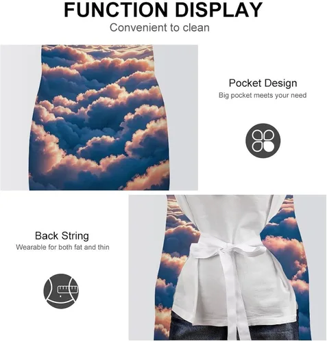 Vista 6 de MUSM Apron for Adults - 27.6 X 31.5 Inch, Heavy-Duty Polyester Aprons with Two Large Pockets, Waterproof On Top of The Cloud Kitchen Apron for