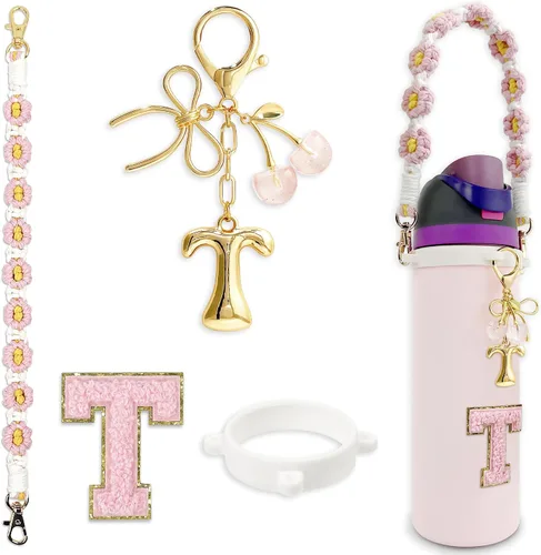 Vista 19 de Letter Handle Strap Accessories with Cute Initial Charm Compatible with Owala Water Bottle 24oz 32oz 40oz Owala Kids