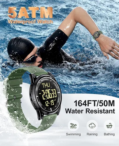 Vista 55 de Beeasy - Reloj digital de pulsera resistente al agua con cronómetro, alarma, cuenta regresiva, doble zona horaria, ultrafino, pantalla angular muy