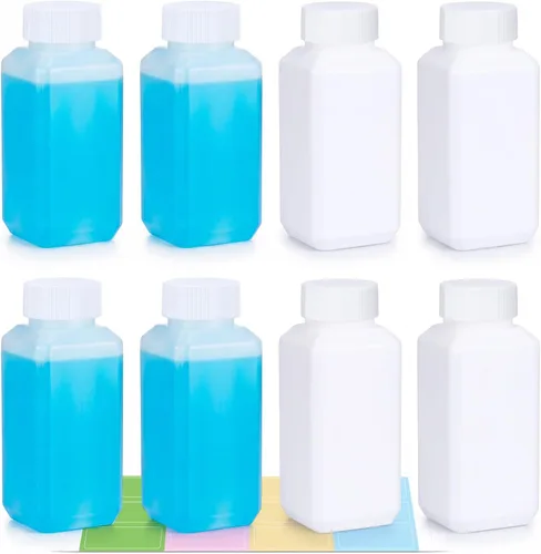 Vista 10 de DEMORA Botellas de viaje pequeñas de plástico cuadradas de 4 onzas, recipientes reutilizables a prueba de fugas con tapas y calcomanías