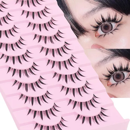 Vista 12 de 10 pares de pestañas postizas manga de aspecto natural, racimos ondulados, estilo puntiagudo de 0.630 pulgadas, pestañas japonesas de anime cosplay