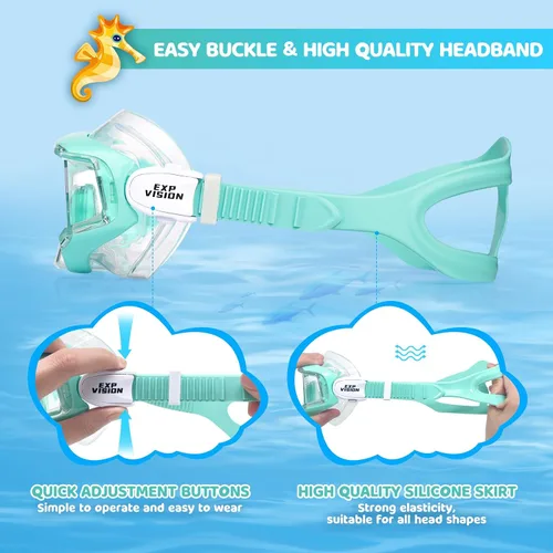 Vista 5 de Máscara de natación para niños, gafas de natación antivaho de 180° para niños, máscara de buceo, a prueba de fugas, con cubierta de nariz para niños