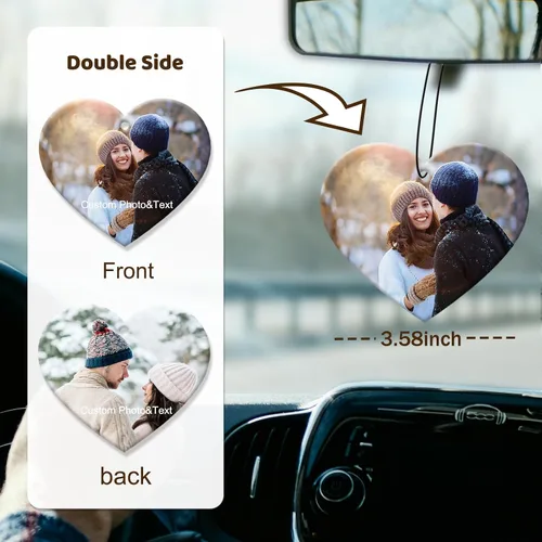 Vista 2 de Accesorios de Decoración Colgante para Auto con Foto Personalizada, Ornamento Ambientador de Auto con Imagen Personalizada de Doble Cara, Dijes