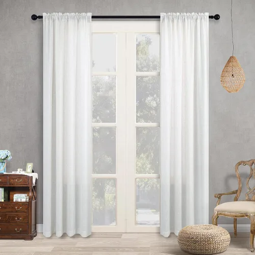Vista 90 de KOUFALL Juego de 2 cortinas de puerta francesa, cortinas de lino para puerta/ventana, cortina transparente boho para cristal lateral delantero