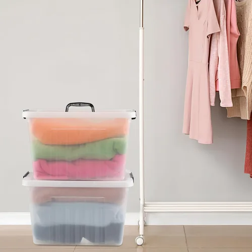 Vista 6 de Bringer - Paquete de 4 cajas de plástico transparente, contenedor de almacenamiento de 18 L con asa top carrying handle, secure latching buckles