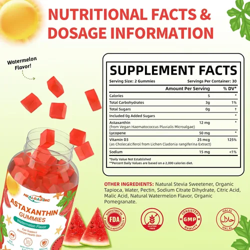 Vista 2 de Gomitas de suplementos de astaxantina de 12 mg: suplemento antioxidante para apoyar la salud de los ojos, la piel, las articulaciones y el sistema