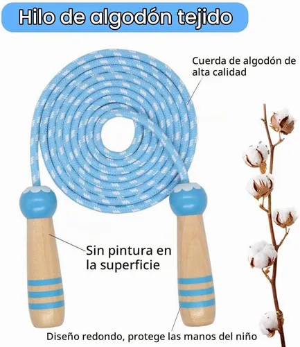 Vista 4 de Cuerda de Saltar para Niños, Cuerda de Saltar Ajustable de 7 Pies de Algodón con Mango de Madera para Niños y Niñas, Ejercicio al Aire Libre