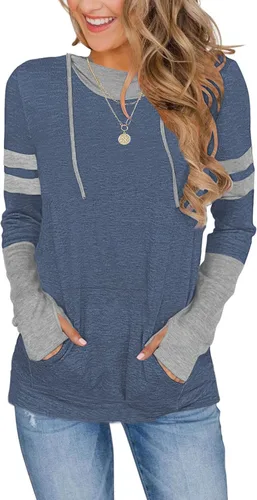Vista 6 de AUSELILY Womens Long Sleeve Drawstrings Hooded Sweatshirt With Thumb Holes 01-beige