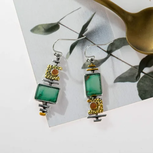 Vista 8 de Just Follow Vintage - Aretes colgantes de plata creativos asimétricos de cristal para mujer, aretes largos bohemios