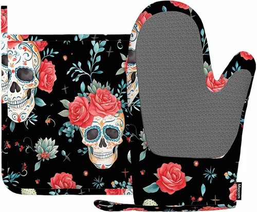 Vista 10 de Mxocom Juego de manoplas de horno y soportes para ollas de plátano con rodajas, de silicona, resistentes al calor, para horno de cocina, soporte