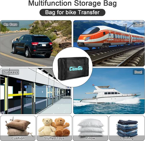 Vista 3 de CamGo Bolsa de transporte plegable de bicicleta de 26 pulgadas - Funda impermeable para viaje en tren aéreo