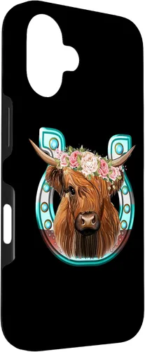 Vista 3 de Floral Highland Cow Heifer Horseshoe Western Country Case for iPhone 16