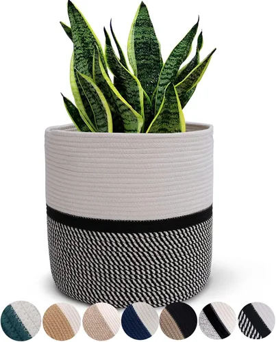 Vista 16 de Cesta de Planta de Cuerda de Algodón Cesta Tejida Moderna para Maceta de Flores de 6" Macetas de Interior de Piso, Organizador de Almacenamiento