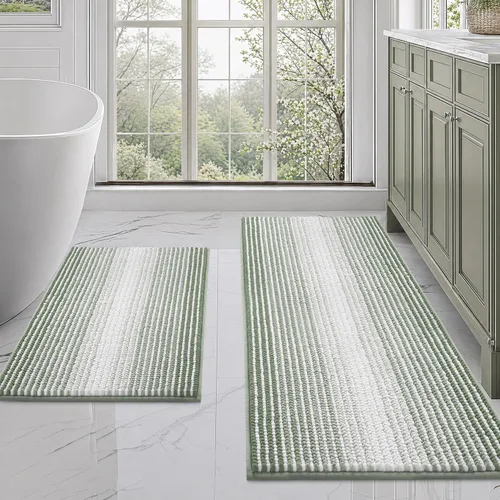 Vista 17 de BSICPRO Tapetes de baño de felpilla, 20 x 32 pulgadas, antideslizantes, absorbentes, suaves, peludos, para baño, lavables a máquina (salvia)