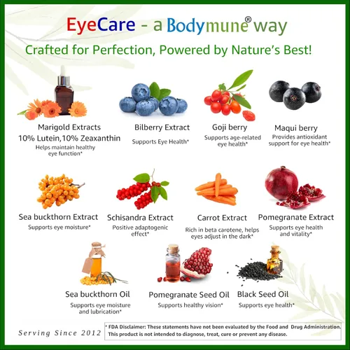 Vista 2 de Bodymune Advanced EyeCare Suplemento orgánico de salud ocular USDA con luteína y zeaxantina Extractos de maqui, goji y espino cerval de mar