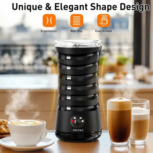 Vista 4 de Espumador de leche eléctrico Secura, vaporizador automático de leche, máquina de espuma caliente y fría 4-EN-1 - 8.4oz/240ml calentador de leche