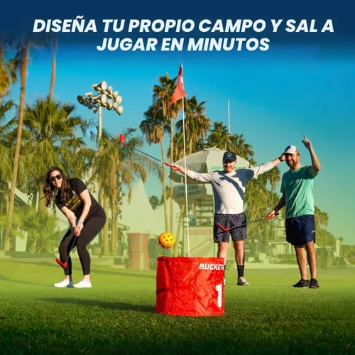 Vista 3 de bucketgolf Juego original de viaje de 3 agujeros con palos, juego de golf #1 para patio trasero y adultos y niños de todas las edades. Playa