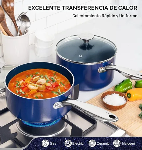 Vista 4 de MICHELANGELO Cacerola de 1 cuarto de galón con tapa, cacerola de salsa de cerámica antiadherente con mango de acero inoxidable, cacerola de 1 cuarto