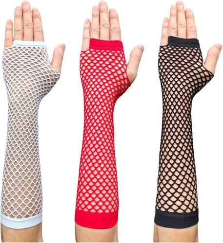 Vista 10 de Guantes de red sin dedos para mujer, guantes de red de pescado, calentadores de brazos de malla para fiestas Emo o góticas y 80s o 90S W-N-NG2