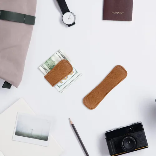 Vista 6 de Newseda Cartera magnética con clip para dinero, para hombre, clips de cuero delgados para dinero en efectivo, tarjetero de visita, Marrón