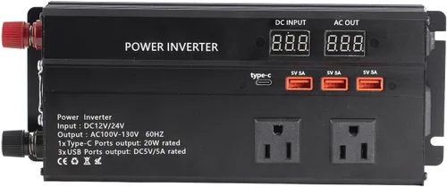 Vista 4 de para inversor 12v a 110v Gorgeri Metal 6000W DC 12V a AC 110V convertidor de coche USB adaptador de coche con pantalla LCD