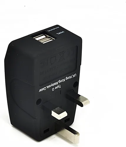 Vista 5 de Enchufe adaptador de viaje Ceptics GP4-9 Schuko, 4 en 1, tipo E/F, enchufe universal con 2 puertos USB tipo B - EE.UU/Japón Negro