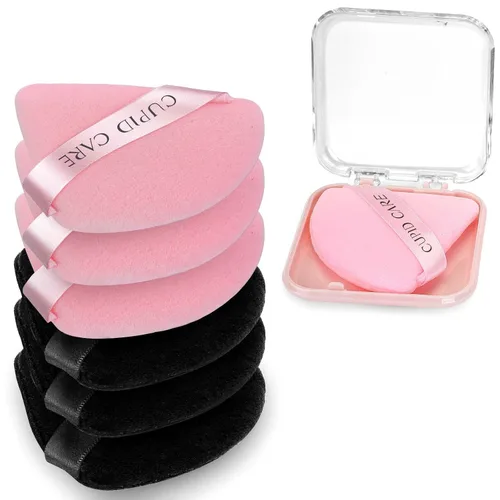Vista 13 de 6 Piezas Borlas de Polvo Triangulares con 2 Estuches de Viaje, Borlas de Polvo Fijador para Polvo Facial y Base de Maquillaje, Borla de Maquillaje