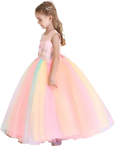 Vista 27 de REXREII Vestido de tul sin mangas para fiesta de unicornio para niñas, disfraz de carnaval, princesa, cumpleaños, Navidad, vestido largo