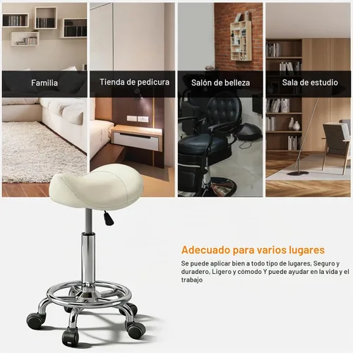 Vista 5 de Taburete con pedal de anillo, silla hidráulica ajustable con ruedas para uso médico, masaje, salón, spa, cocina y dibujo Blanco
