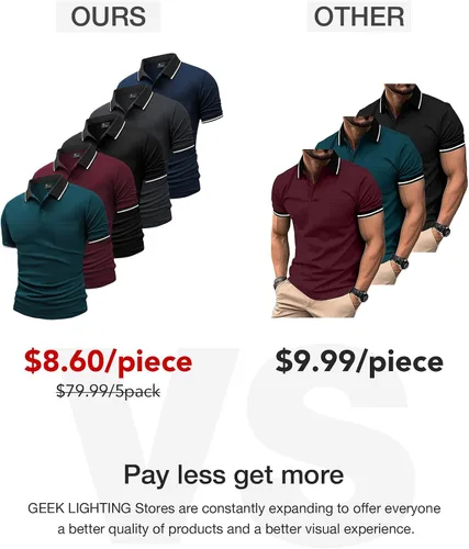 Vista 3 de GEEK LIGHTING Paquete de 5 camisas polo para hombre con bolsillo