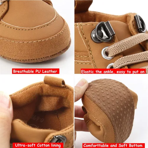 Vista 5 de COSANKIM Zapatos deportivos para bebé niño y niña, zapatos de tobillo altos, antideslizantes, suela suave, zapatos de cuna para niños pequeños