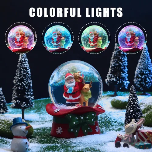 Vista 3 de Bola de Nieve Navideña de 100 mm con 8 Luces de Color, Bola de Nieve Musical, Papá Noel, Muñeco de Nieve, Reno, Caja de Música, Decoración Navideña