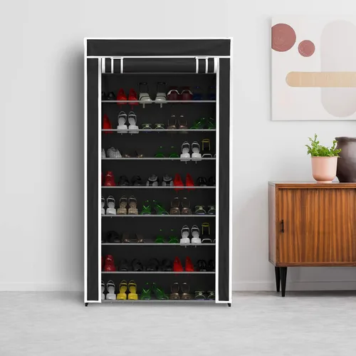 Vista 3 de Lavish Home Zapatero de 9 niveles con cubierta para polvo y marco de metal, organizador vertical independiente de almacenamiento de calzado (negro)