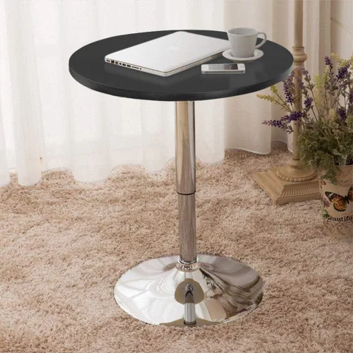 Vista 8 de Yaheetech Mesa de bar con parte superior de MDF color negro y base de patas color plateado, ajustable, capacidad de 66 libras., Negro