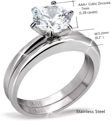 Vista 3 de MABELLA His Hers - Anillo de compromiso de acero inoxidable con circonita cúbica para mujer