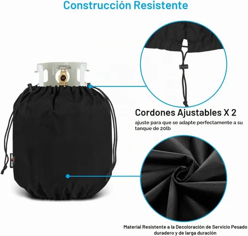 Vista 5 de Cubierta para tanque de propano Unicook 20lb, cubierta impermeable resistente para uso en exteriores para cilindro de gas con cordones ajustables