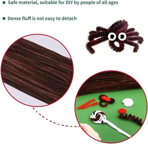 Vista 5 de 150 piezas de limpiapipas de chenilla marrón oscuro, limpiapipas peludos, bricolaje para manualidades creativas hechas a mano, proyectos de arte