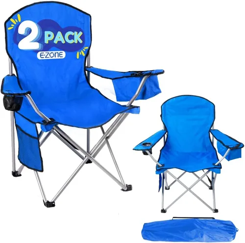 Vista 15 de EZONE Paquete de 2 sillas de campamento con enfriador de hielo integrado, silla portátil, bolsillo de almacenamiento, portavasos y bolsa