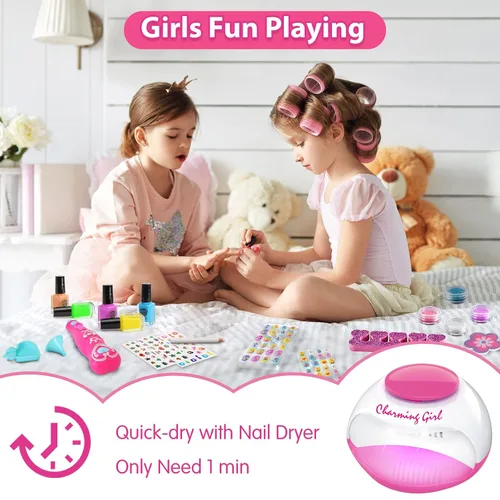 Vista 2 de BATTOP Juego de Esmalte de Uñas para Niñas, Kits de Arte de Uñas con Secador de Uñas y Pluma de Purpurina, Esmalte de Uñas de Secado Rápido