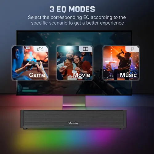 Vista 4 de Altavoces de computadora 2.1 para PC de escritorio, barra de sonido de computadora Bluetooth 5.3 con sonido de alta fidelidad, 7 modos de luz RGB