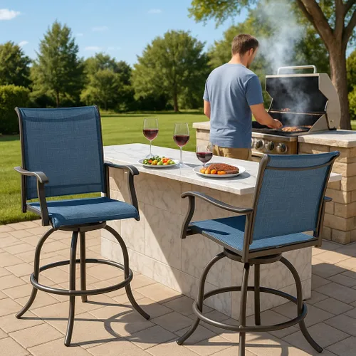 Vista 10 de Kozyard Juego de 2 taburetes de bar giratorios para exteriores Gris