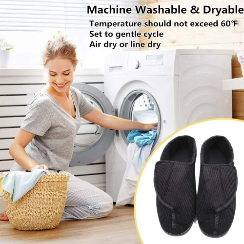 Vista 6 de Pantuflas diabéticas para hombre, extra anchas, espuma viscoelástica, cómodas, con cierre ajustable para pies hinchados, edema, artritis, ancianos