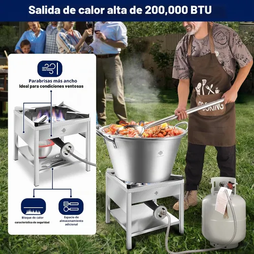 Vista 2 de ARC - Juego de quemadores de propano de acero inoxidable de 69 cuartos de galón con quemador de propano de 200,000 BTU, wok resistente de 25