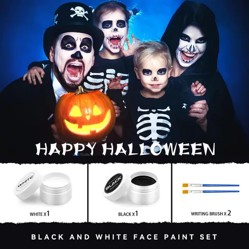 Vista 6 de Kit de pintura facial en blanco y negro: maquillaje corporal de Halloween, juego de efectos especiales para adultos, maquillaje profesional SFX